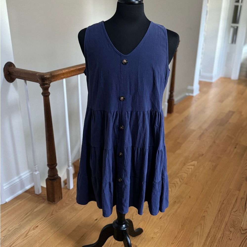 Navy Blue Sleeveless Button-Down Mini Dress